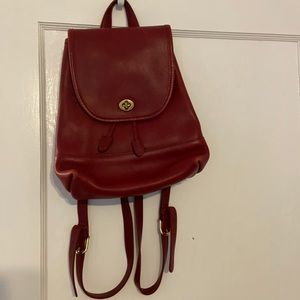 Coach red leather backpack with back zipper